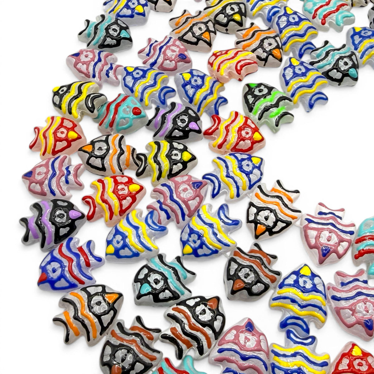 Hawaiian Tropical Fish Beads - Porcelain Ceramic - Colorful 3D Raised Glaze on White Base - Rich Vibrant Colors - 20pcs 18X22mm