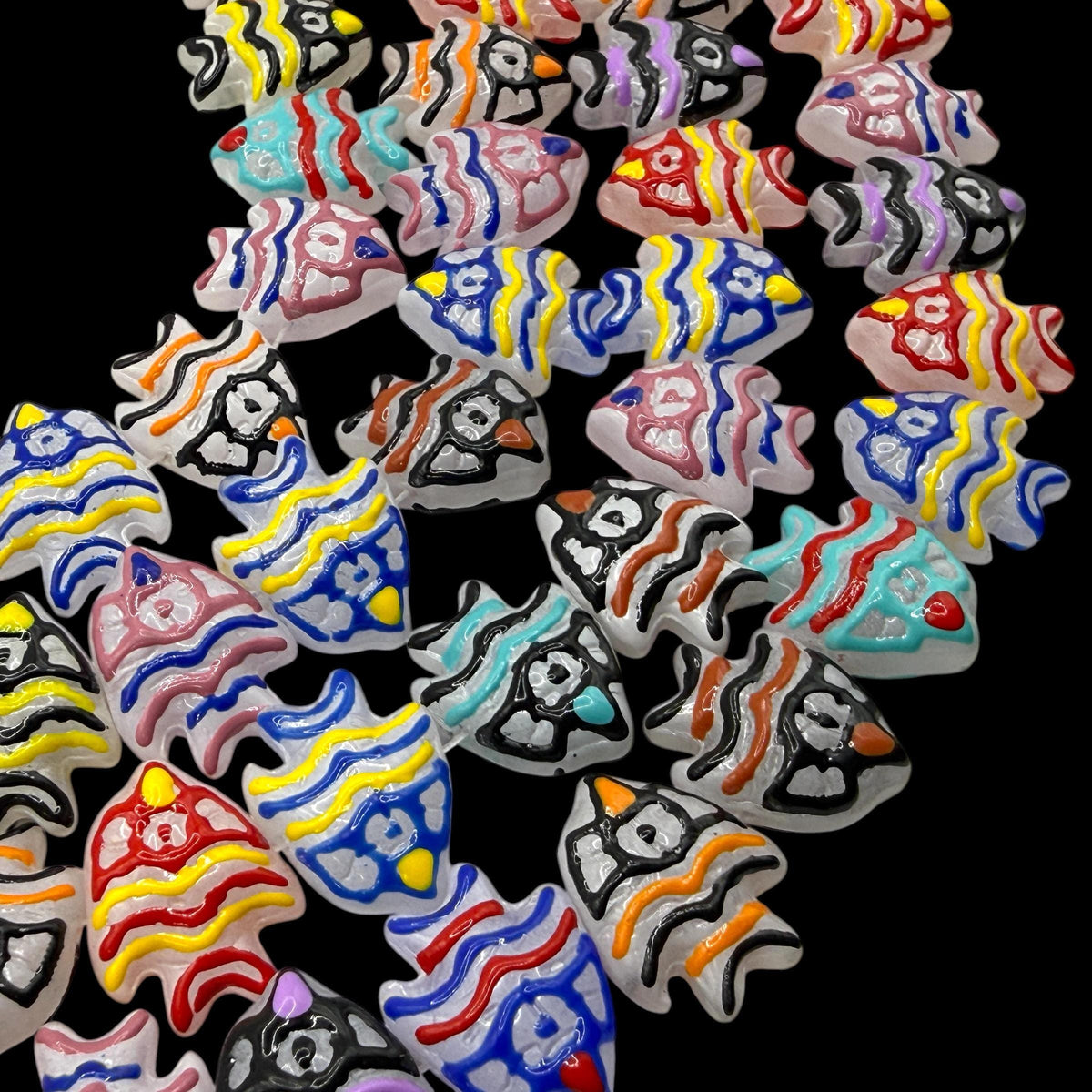 Hawaiian Tropical Fish Beads - Porcelain Ceramic - Colorful 3D Raised Glaze on White Base - Rich Vibrant Colors - 20pcs 18X22mm
