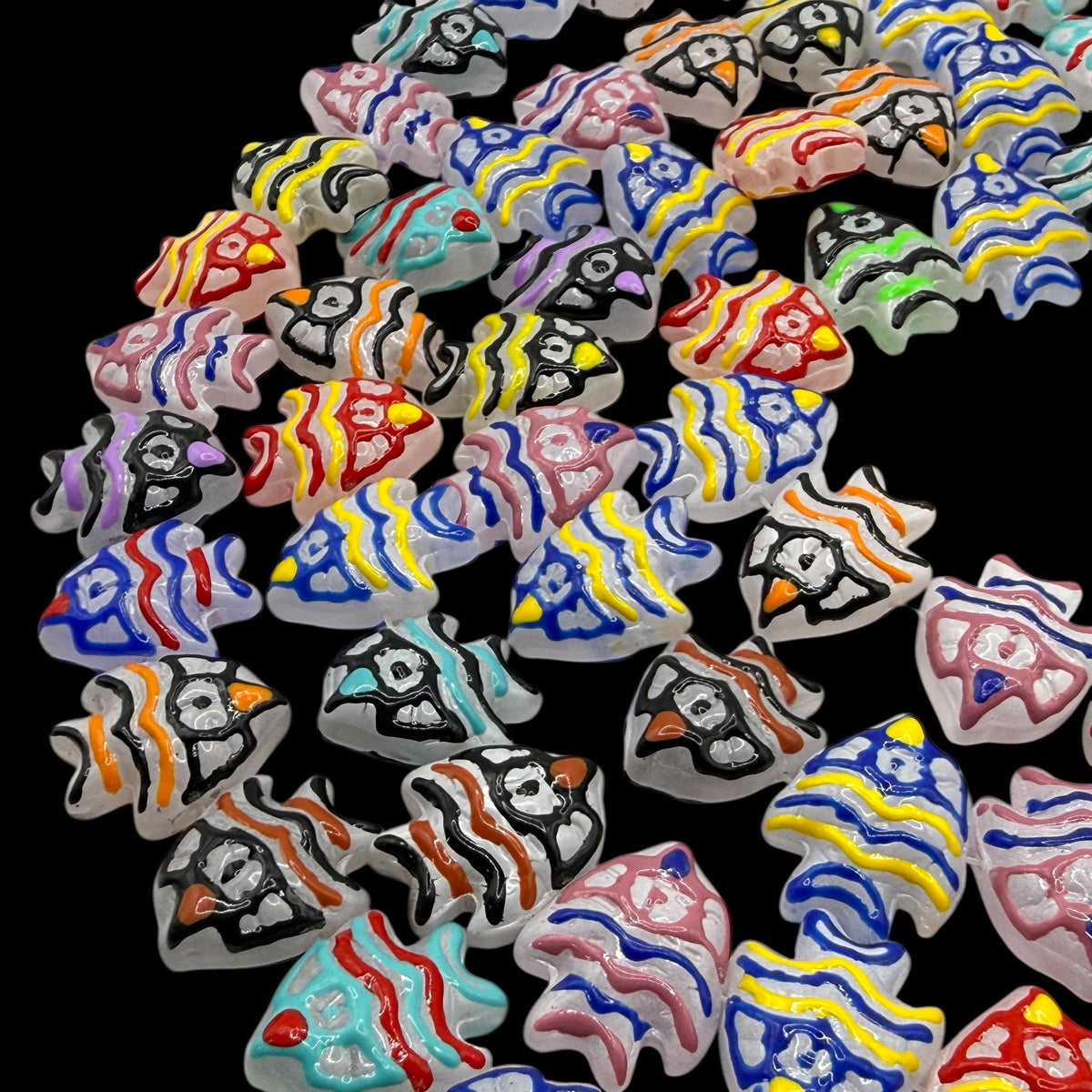 Hawaiian Tropical Fish Beads - Porcelain Ceramic - Colorful 3D Raised Glaze on White Base - Rich Vibrant Colors - 20pcs 18X22mm