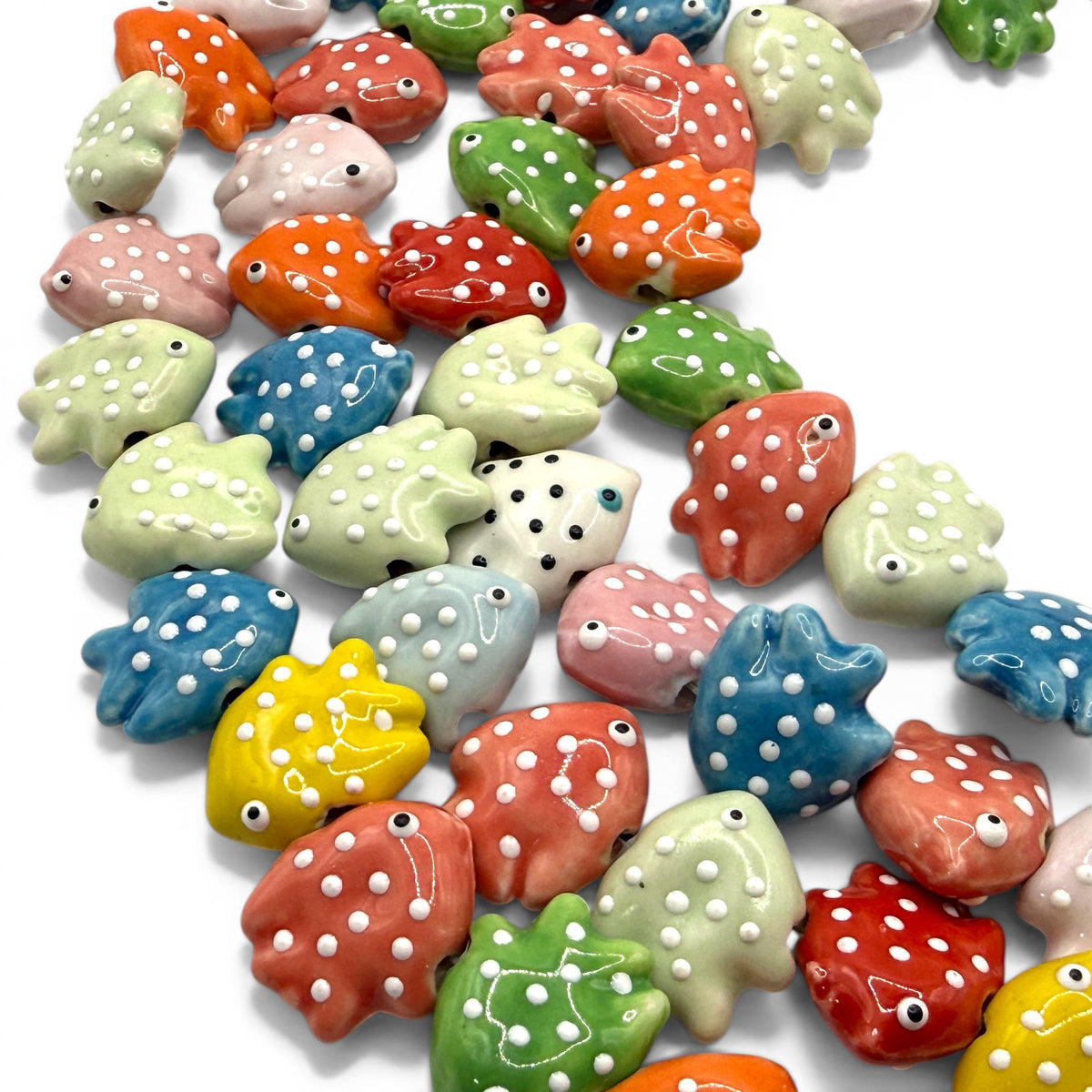 Hawaiian Tropical Fish Beads - Porcelain Ceramic - 3D Raised White Dot Glaze - Rich Vibrant Colors - 25 pcs 16X20mm