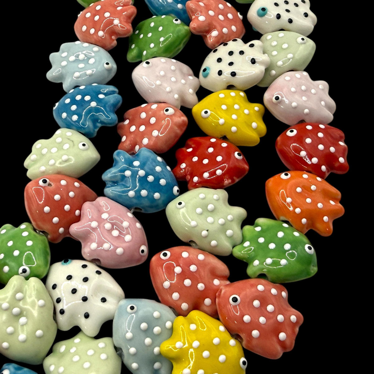 Hawaiian Tropical Fish Beads - Porcelain Ceramic - 3D Raised White Dot Glaze - Rich Vibrant Colors - 25 pcs 16X20mm