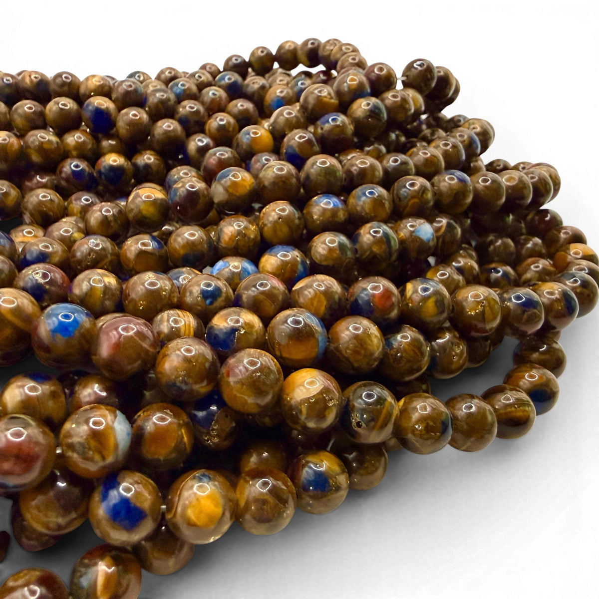 3in1 Pietersite, Tigers Eye, Lapis Inlay Beads -  Small Batch Production - Composite Inlay Technique - Jewelry Making Supply - Smooth Round