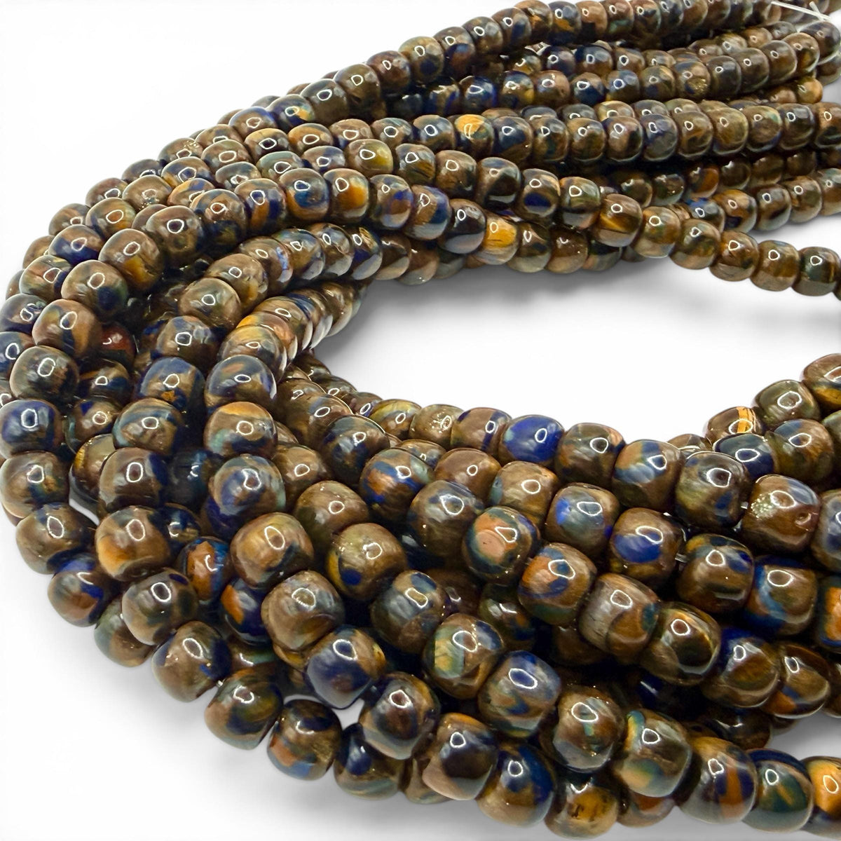 3in1 Pietersite, Tigers Eye, Lapis Inlay Beads -  Small Batch Production - Composite Inlay Technique - Jewelry Making Supply - Smooth Drum
