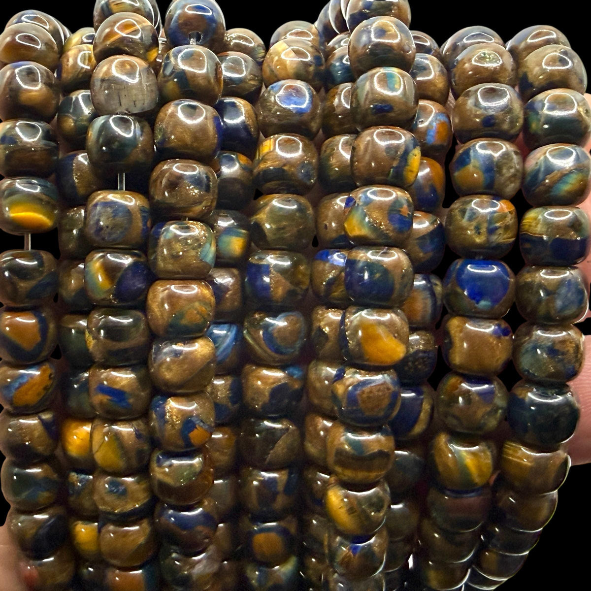 3in1 Pietersite, Tigers Eye, Lapis Inlay Beads -  Small Batch Production - Composite Inlay Technique - Jewelry Making Supply - Smooth Drum