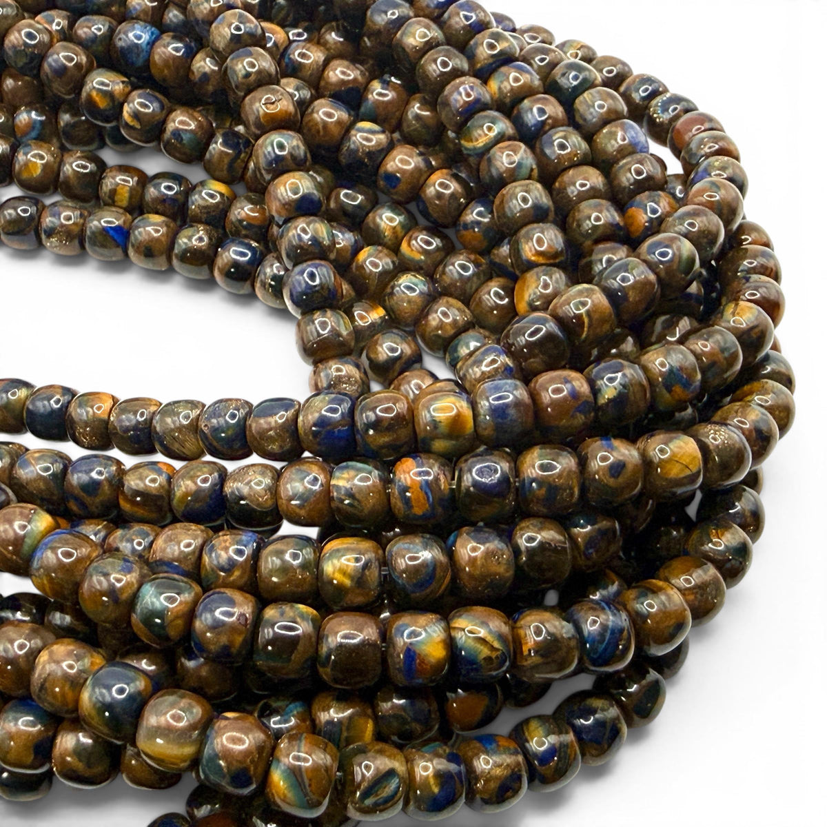 3in1 Pietersite, Tigers Eye, Lapis Inlay Beads -  Small Batch Production - Composite Inlay Technique - Jewelry Making Supply - Smooth Drum