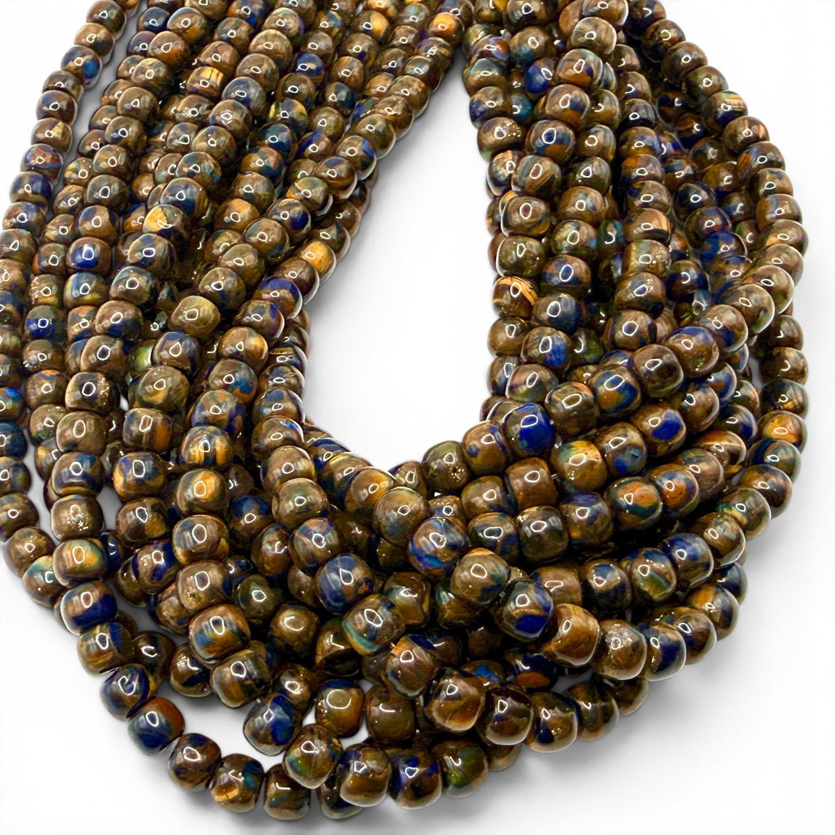3in1 Pietersite, Tigers Eye, Lapis Inlay Beads -  Small Batch Production - Composite Inlay Technique - Jewelry Making Supply - Smooth Drum
