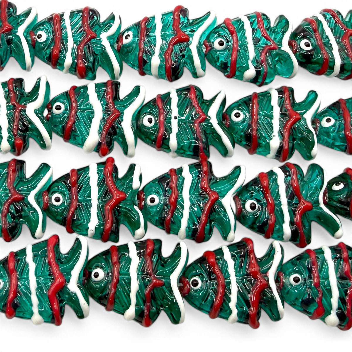 Hawaiian Tropical Fish Beads - Porcelain Ceramic - 3D Green Base with Raised Glaze Detailing - Rich Vibrant Colors - 18 pcs 18X23mm