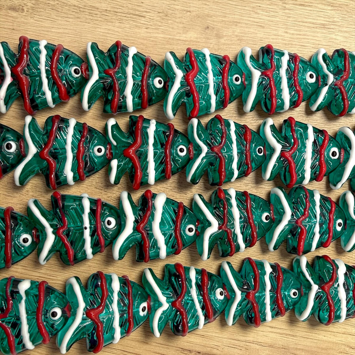 Hawaiian Tropical Fish Beads - Porcelain Ceramic - 3D Green Base with Raised Glaze Detailing - Rich Vibrant Colors - 18 pcs 18X23mm
