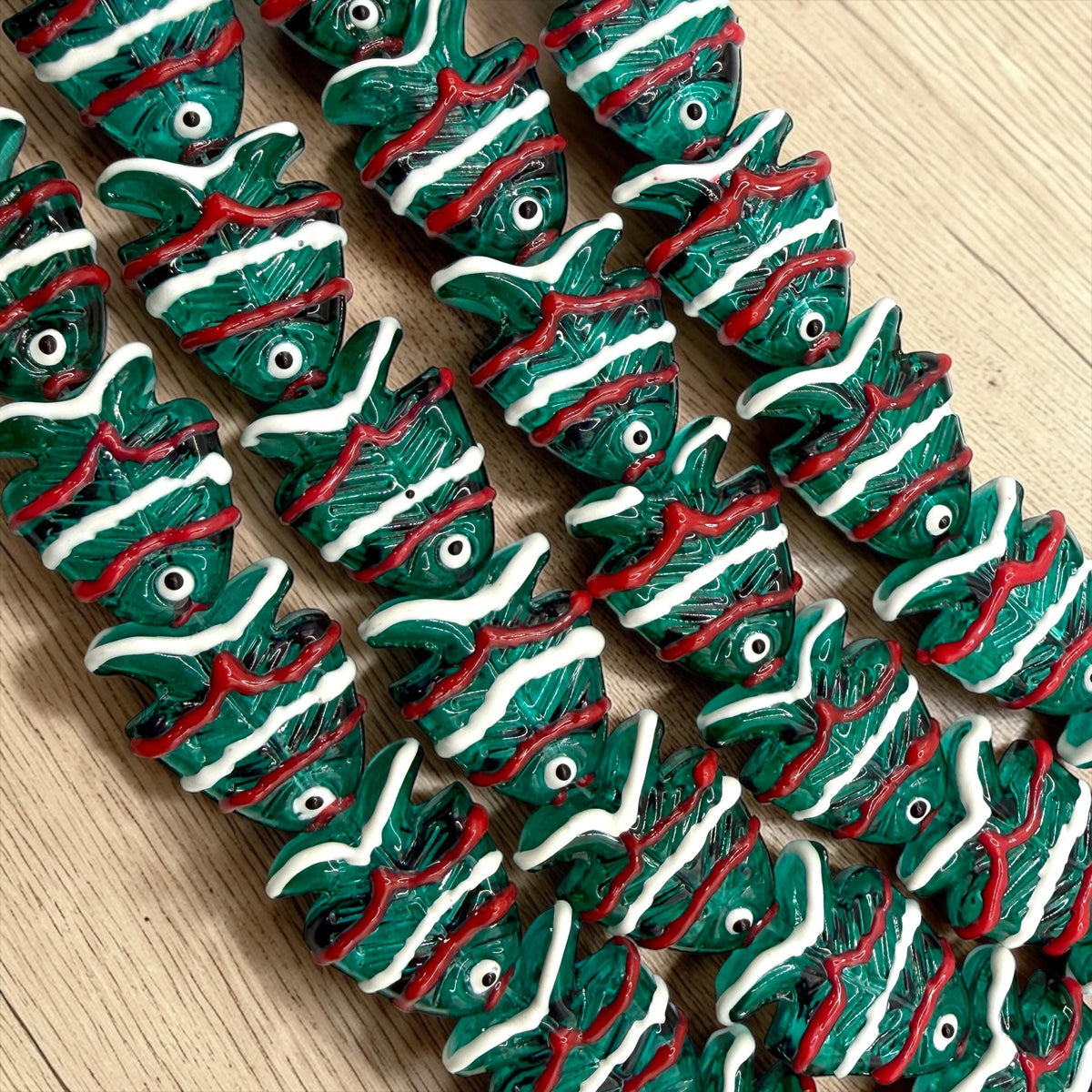 Hawaiian Tropical Fish Beads - Porcelain Ceramic - 3D Green Base with Raised Glaze Detailing - Rich Vibrant Colors - 18 pcs 18X23mm