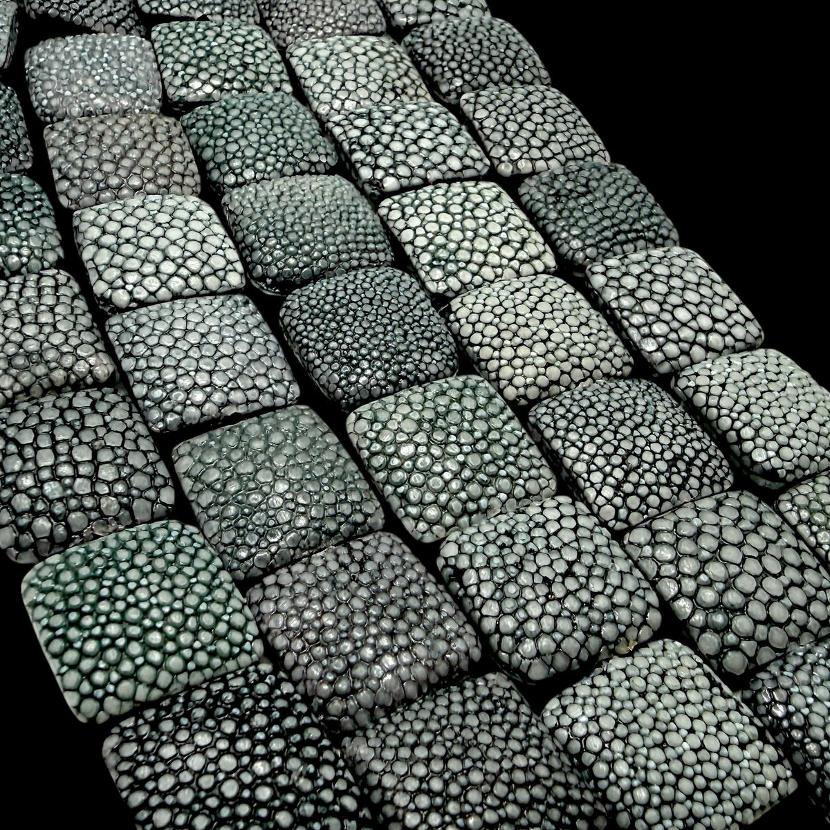 Real STINGRAY Beads - Incredible Pearl Texture Leather- Never Dyed or Color Enhanced- Small Batch Production - Pillow Square 20mm (11 Beads)