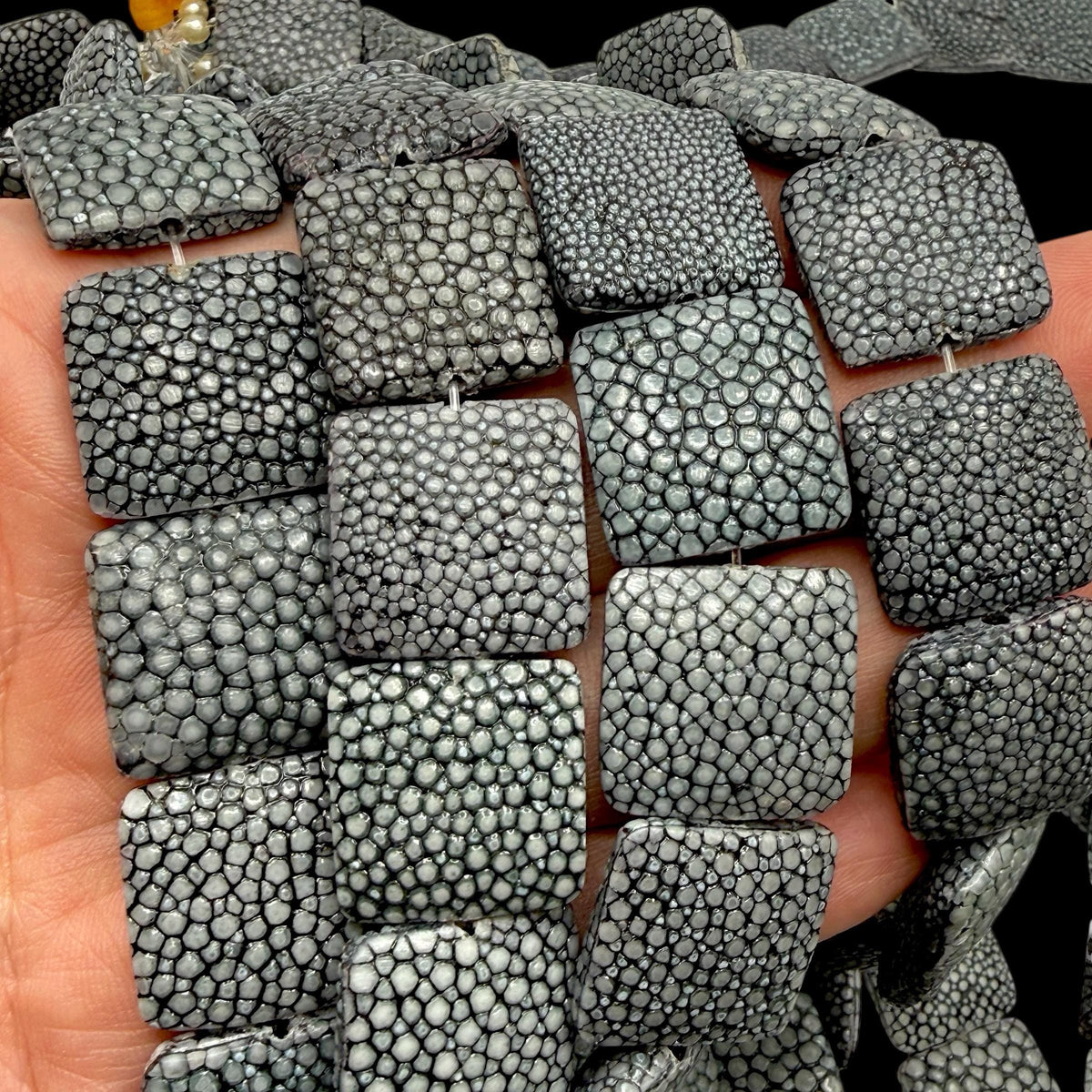 Real STINGRAY Beads - Incredible Pearl Texture Leather- Never Dyed or Color Enhanced- Small Batch Production - Pillow Square 20mm (11 Beads)