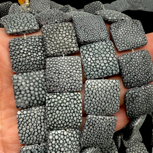 Real STINGRAY Beads - Incredible Pearl Texture Leather- Never Dyed or Color Enhanced- Small Batch Production - Pillow Square 20mm (11 Beads)
