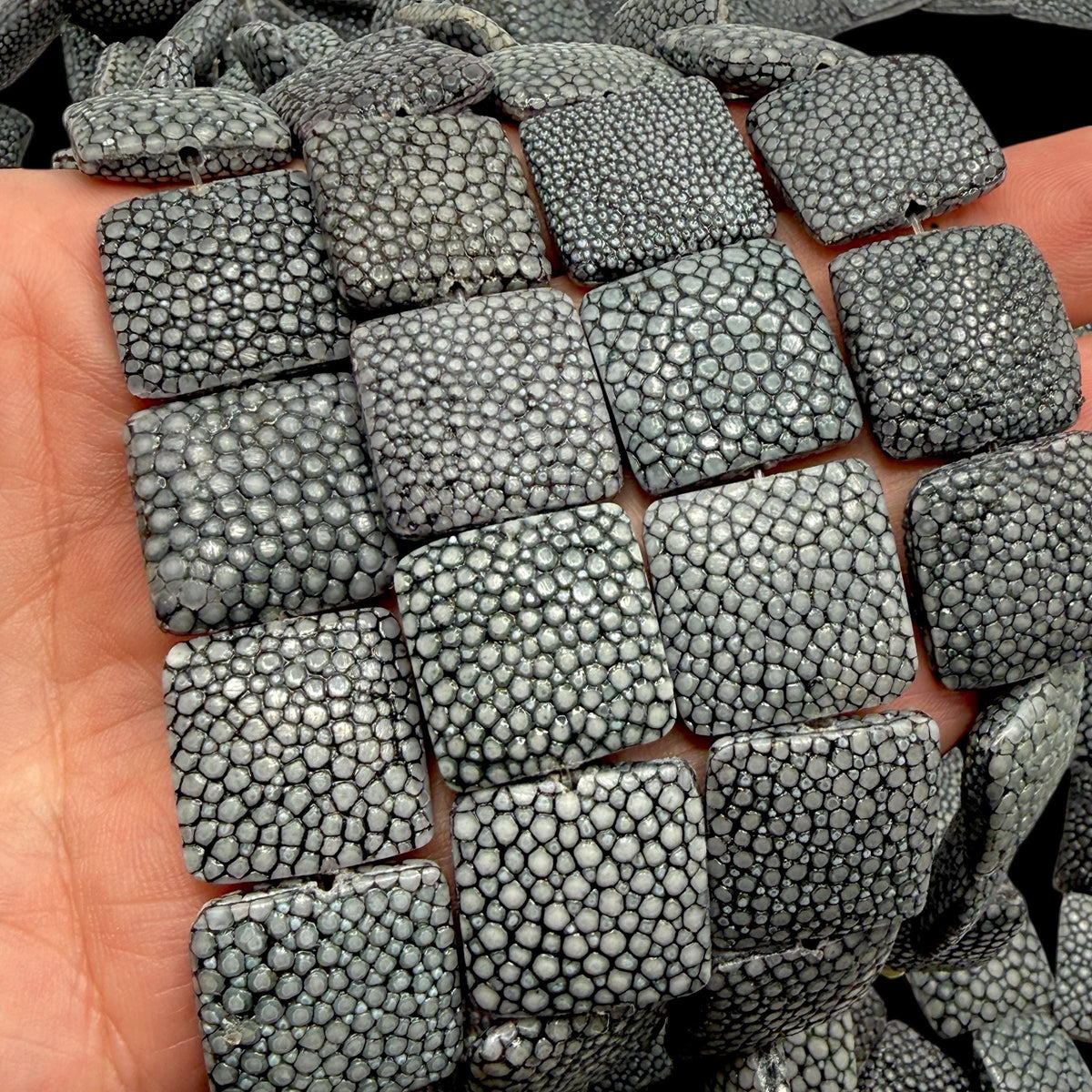 Real STINGRAY Beads - Incredible Pearl Texture Leather- Never Dyed or Color Enhanced- Small Batch Production - Pillow Square 20mm (11 Beads)