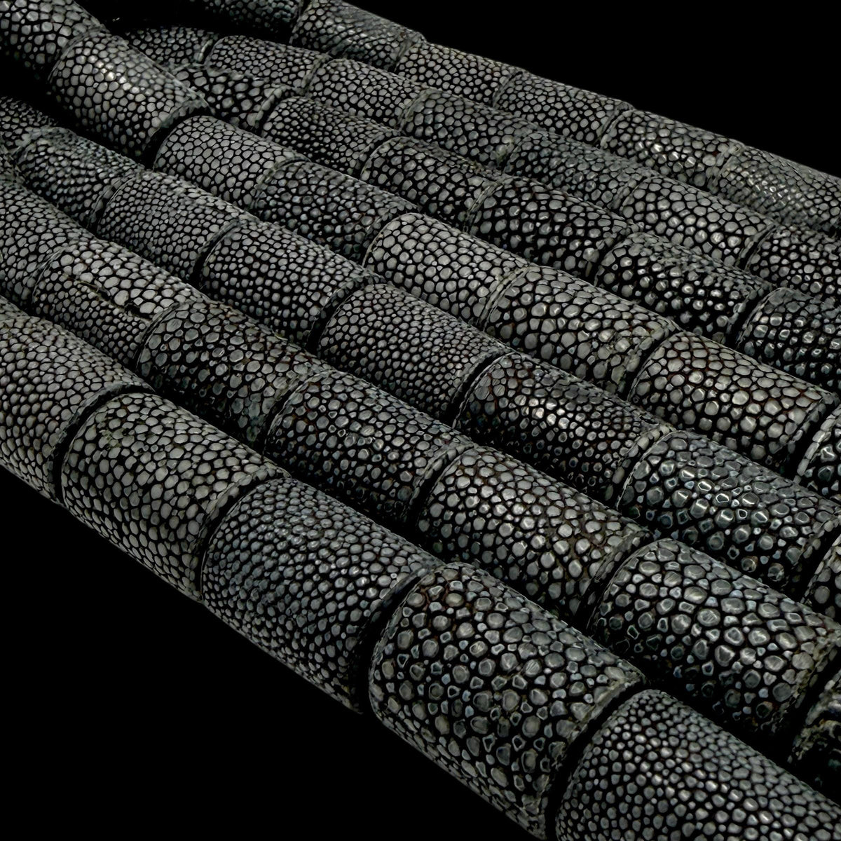 Real STINGRAY Beads - Incredible Pearl Texture Leather - Never Dyed or Color Enhanced - Small Batch Production - Tube 16X22mm (10 Beads)