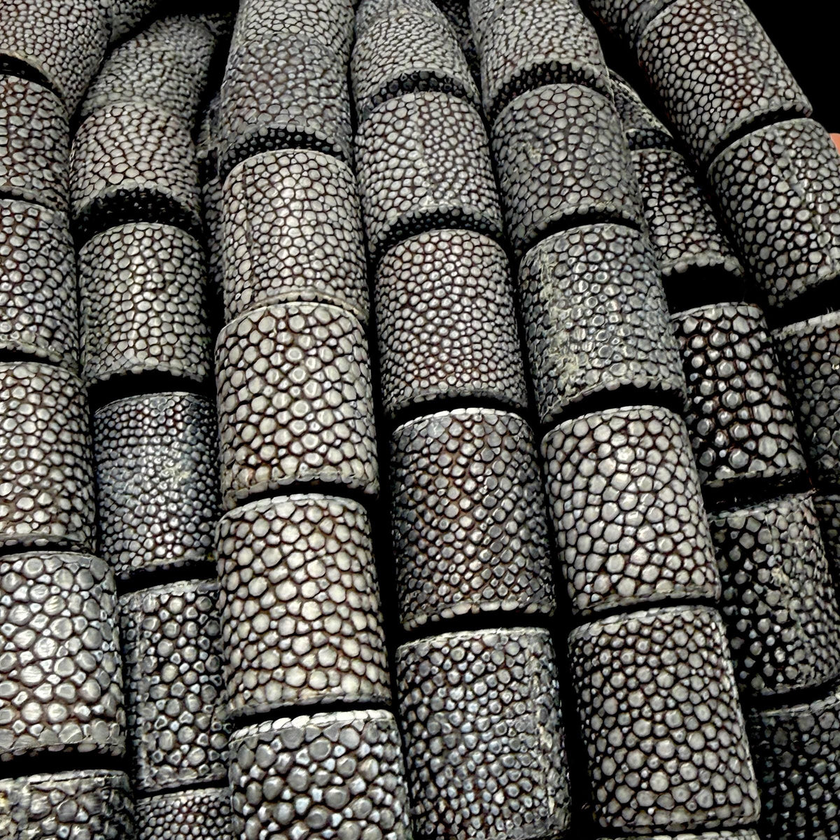 Real STINGRAY Beads - Incredible Pearl Texture Leather - Never Dyed or Color Enhanced - Small Batch Production - Tube 16X22mm (10 Beads)