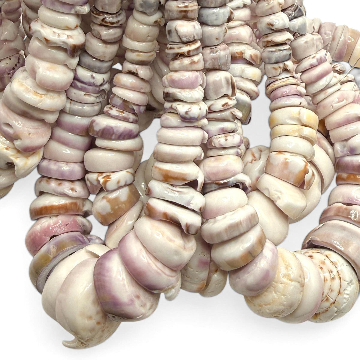 XL GRADUATED Ivory Lavender Puka Shell- Cup Shape with Minimal Bottom Cracks- Naturally Formed Holes- Small Batch Production- 6-30mm (E502)