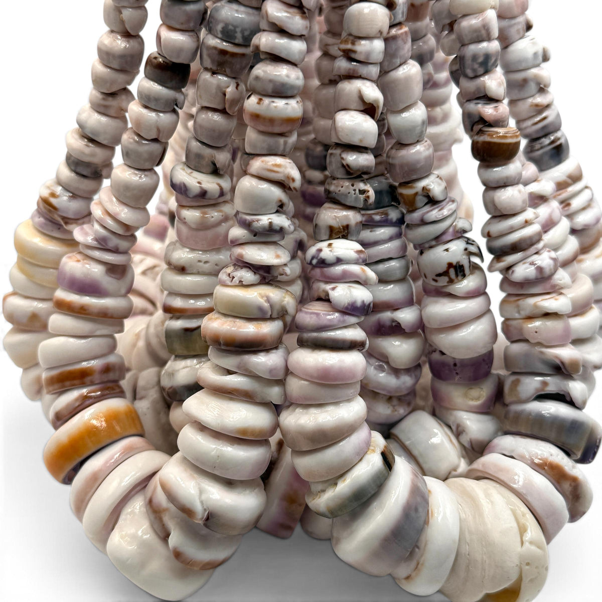 XL GRADUATED Ivory Lavender Puka Shell- Cup Shape with Minimal Bottom Cracks- Naturally Formed Holes- Small Batch Production- 6-30mm (E502)