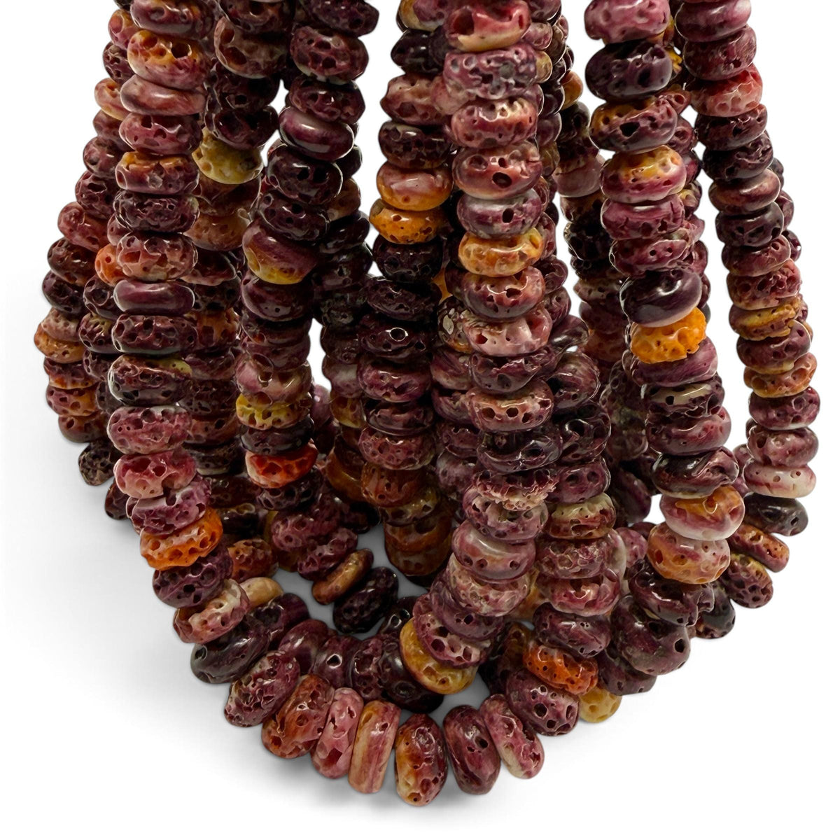 GRADUATED Purple Spiny Oyster Shell Beads Mexico - Small Batch Production - Ocean Form Pinholes - Free-Form Organic-Thickness Heishi 6-11mm