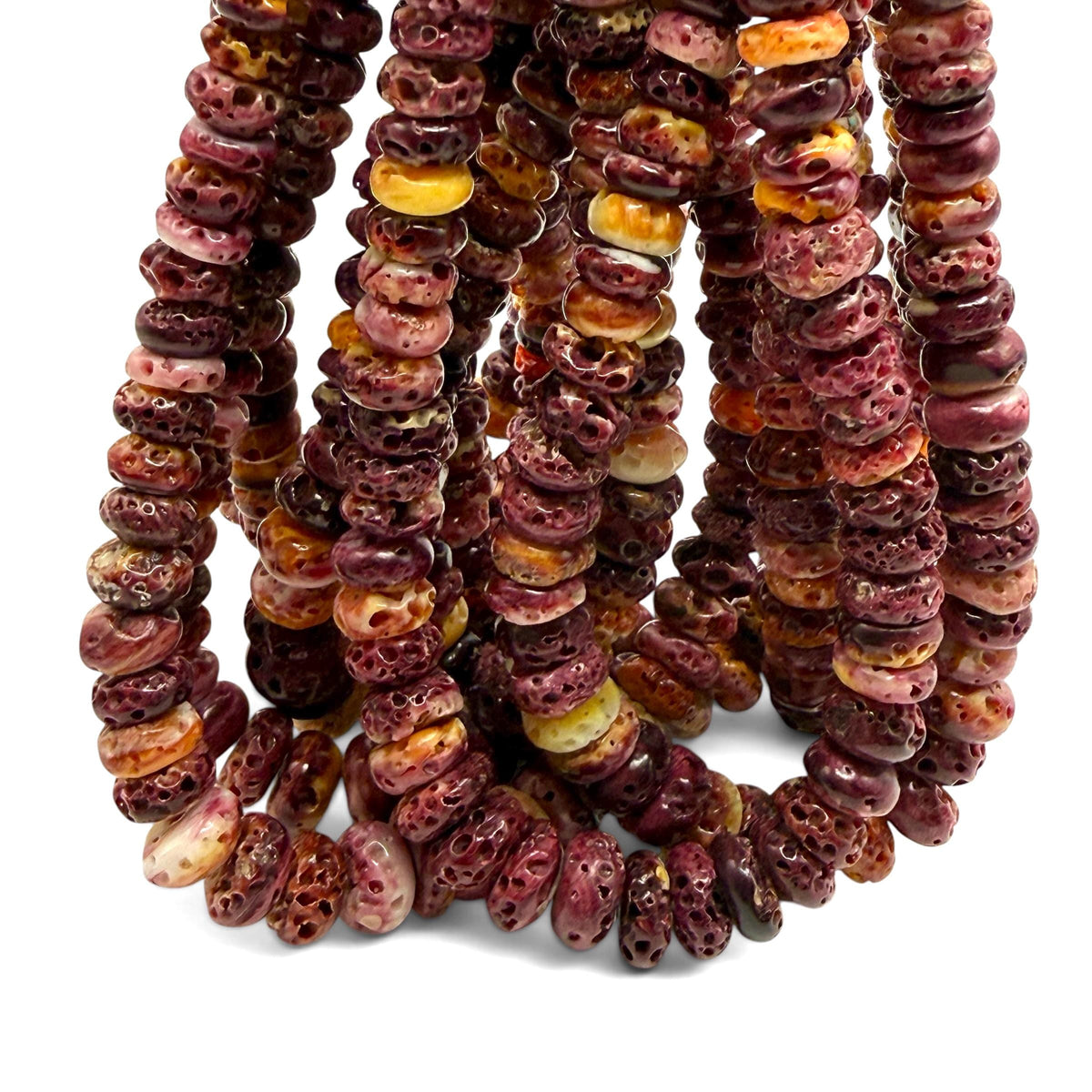 GRADUATED Purple Spiny Oyster Shell Beads Mexico - Small Batch Production - Ocean Form Pinholes - Free-Form Organic-Thickness Heishi 6-11mm