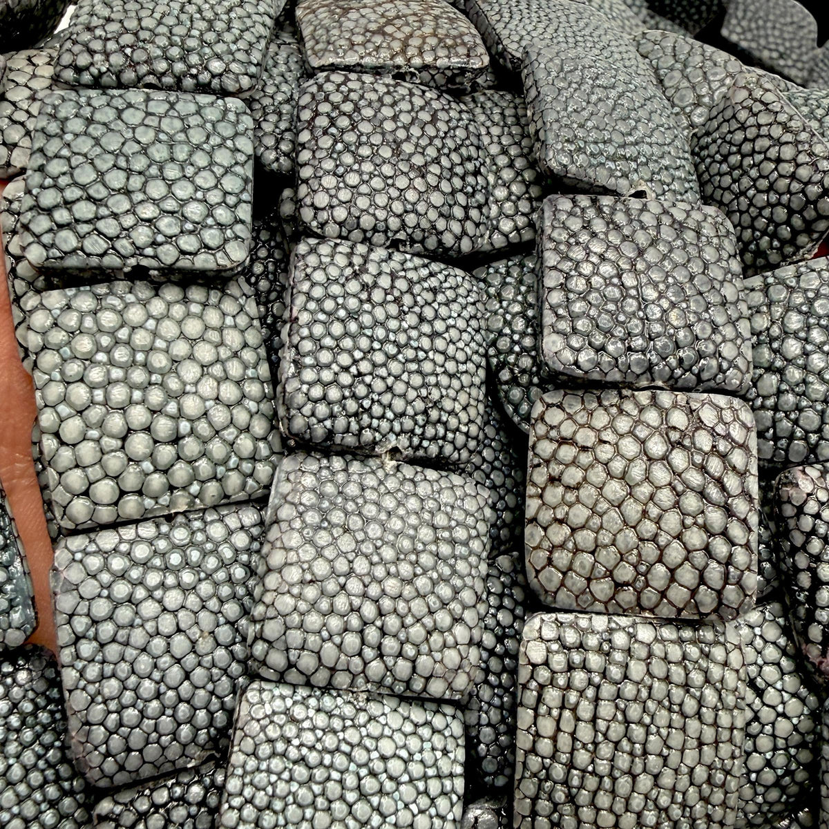 Real STINGRAY Beads - Incredible Pearl Texture Leather- Never Dyed or Color Enhanced- Small Batch Production - Pillow Square 20mm (11 Beads)