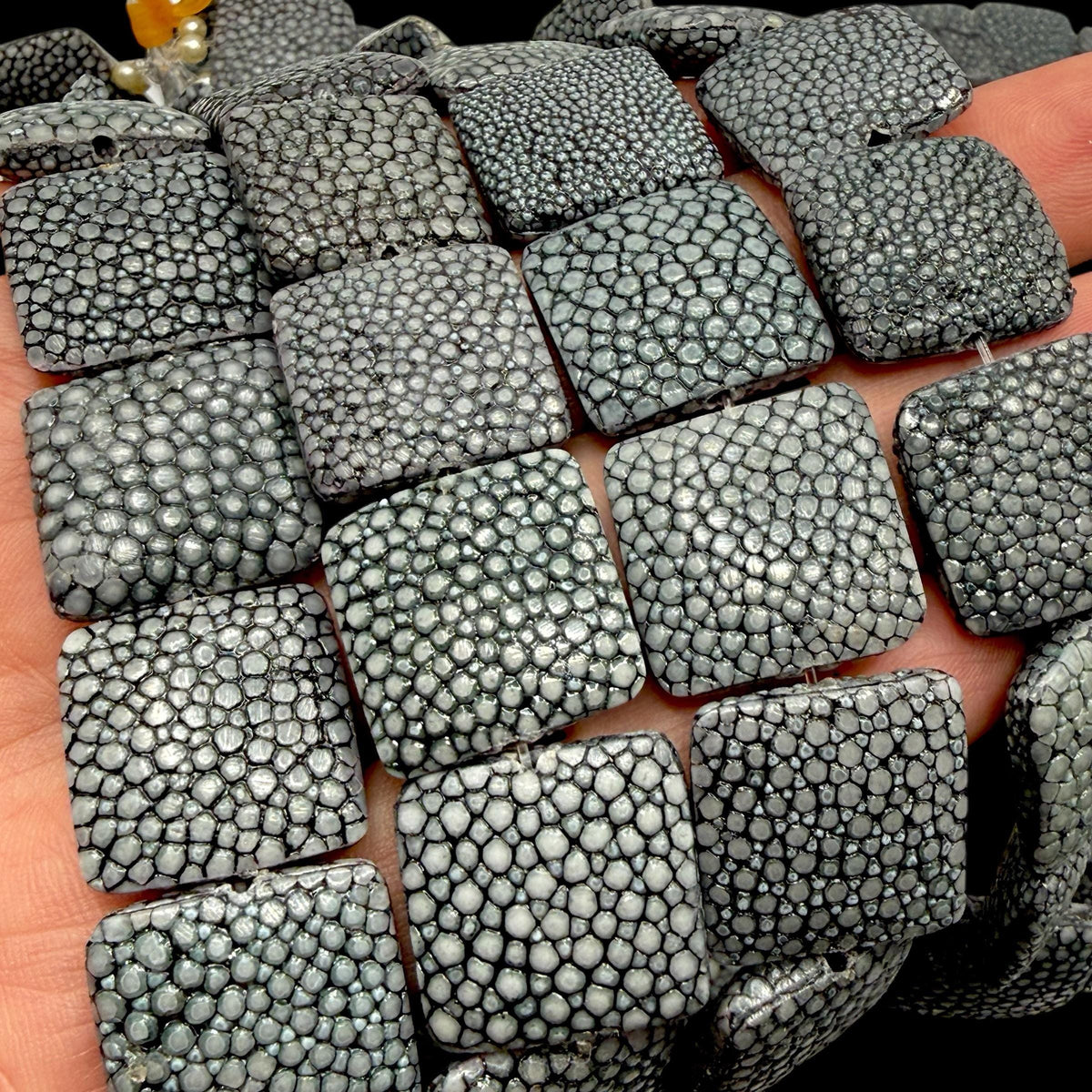 Real STINGRAY Beads - Incredible Pearl Texture Leather- Never Dyed or Color Enhanced- Small Batch Production - Pillow Square 20mm (11 Beads)