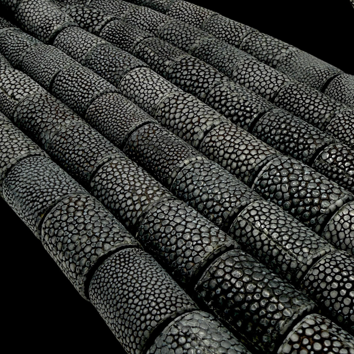 Real STINGRAY Beads - Incredible Pearl Texture Leather - Never Dyed or Color Enhanced - Small Batch Production - Tube 16X22mm (10 Beads)