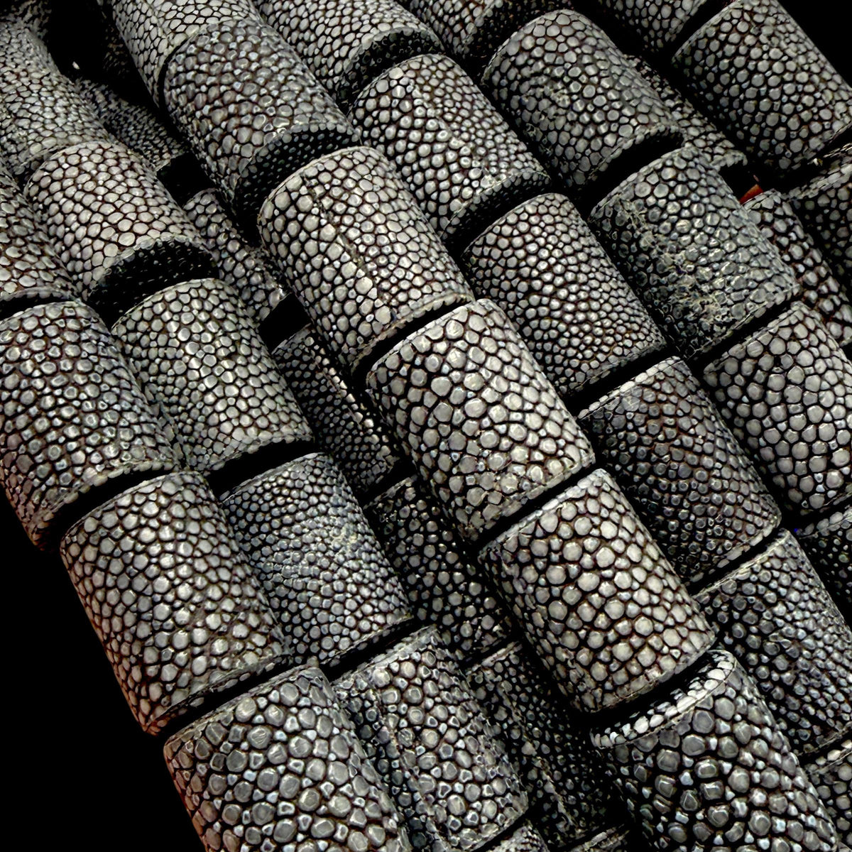 Real STINGRAY Beads - Incredible Pearl Texture Leather - Never Dyed or Color Enhanced - Small Batch Production - Tube 16X22mm (10 Beads)