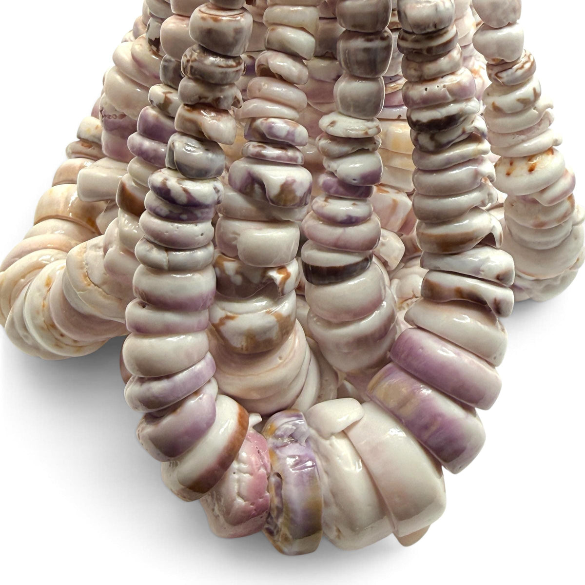 XL GRADUATED Ivory Lavender Puka Shell- Cup Shape with Minimal Bottom Cracks- Naturally Formed Holes- Small Batch Production- 6-30mm (E502)