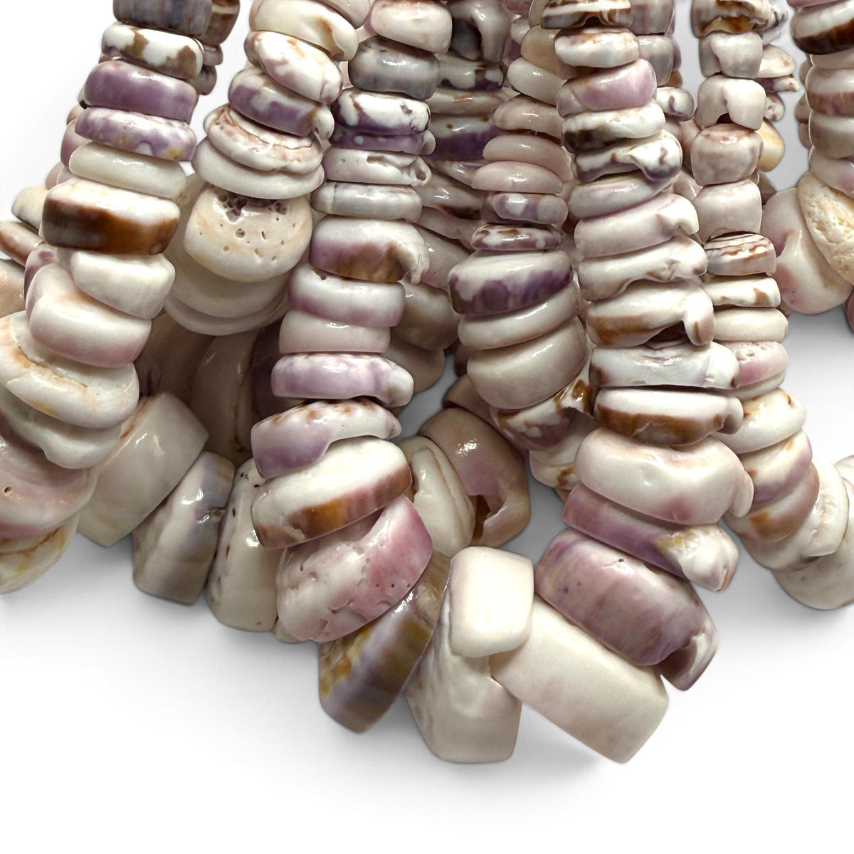 XL GRADUATED Ivory Lavender Puka Shell- Cup Shape with Minimal Bottom Cracks- Naturally Formed Holes- Small Batch Production- 6-30mm (E502)
