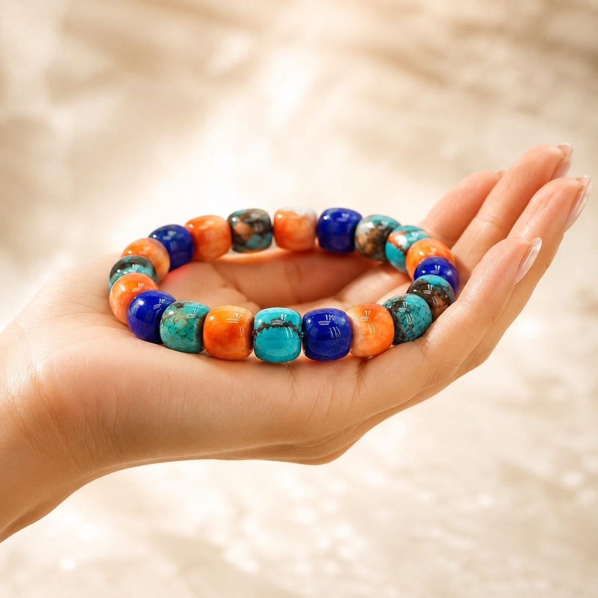 WOW Native Style Bracelet - Spiny Oyster Shell, Arizona Turquoise & Lapis Beads - AAA Never Dyed or Color Enhanced - Small Batch Production