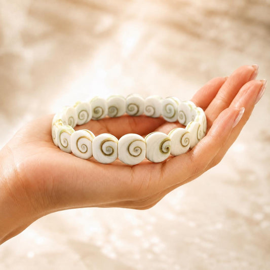 2in1 DOUBLET Shiva Eye Shell Beads Bracelet From Indo-Pacific (Symmetrical Spiral Pattern) Small Batch Production - Smooth 10X12mm