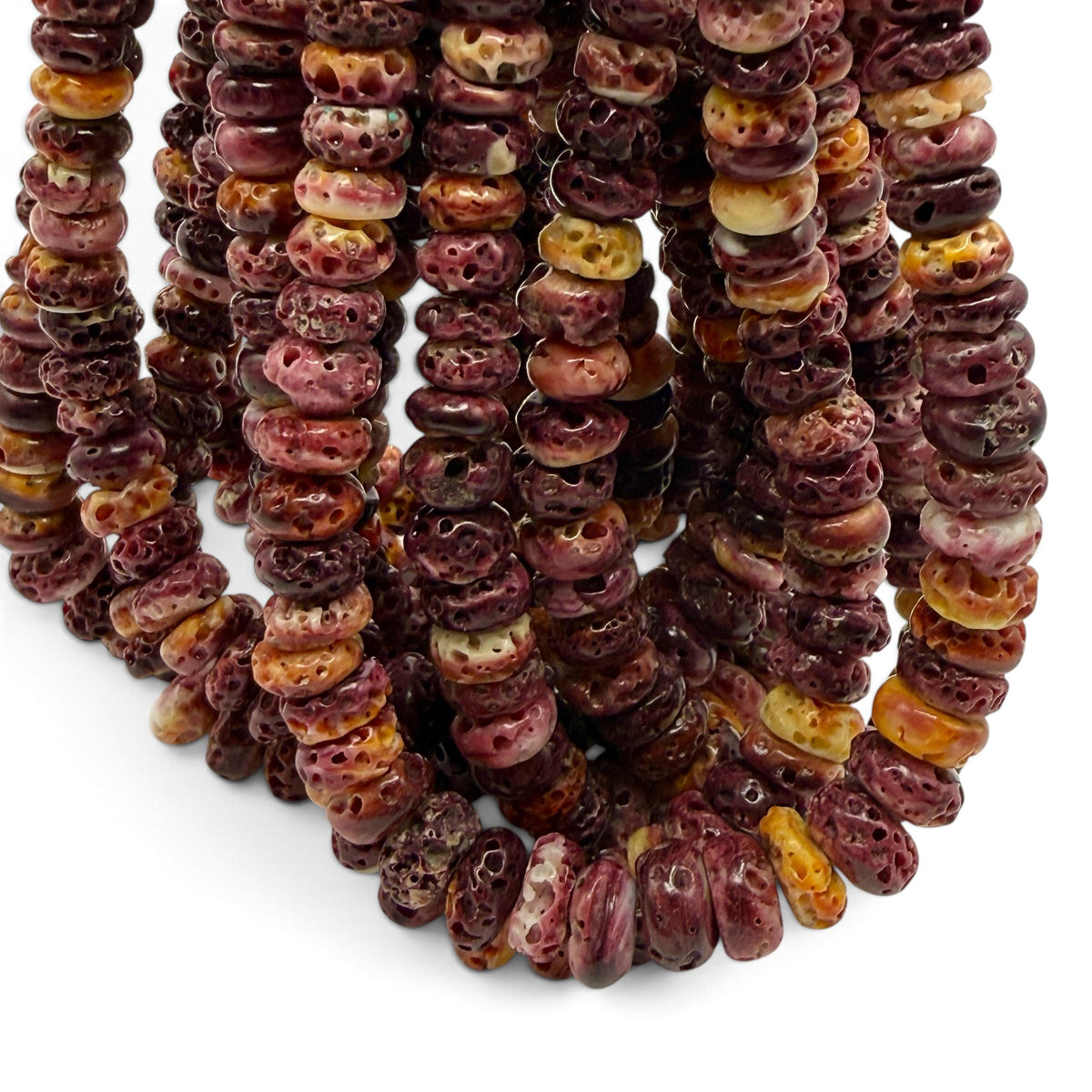 GRADUATED Purple Spiny Oyster Shell Beads Mexico - Small Batch Production - Ocean Form Pinholes - Free-Form Organic-Thickness Heishi 6-11mm