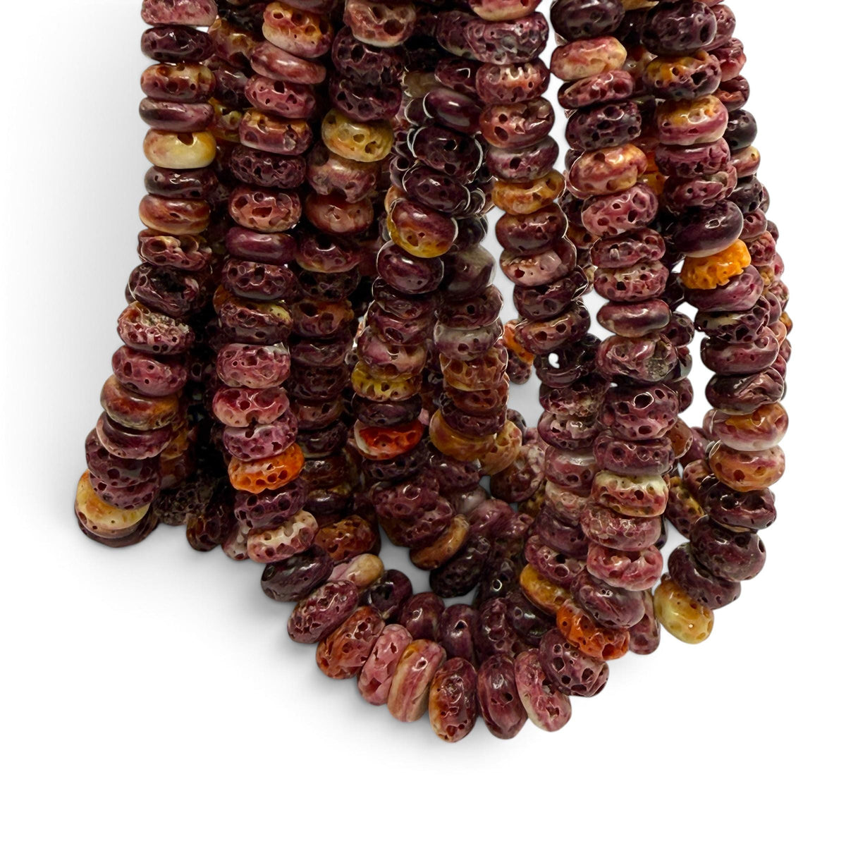 GRADUATED Purple Spiny Oyster Shell Beads Mexico - Small Batch Production - Ocean Form Pinholes - Free-Form Organic-Thickness Heishi 6-11mm