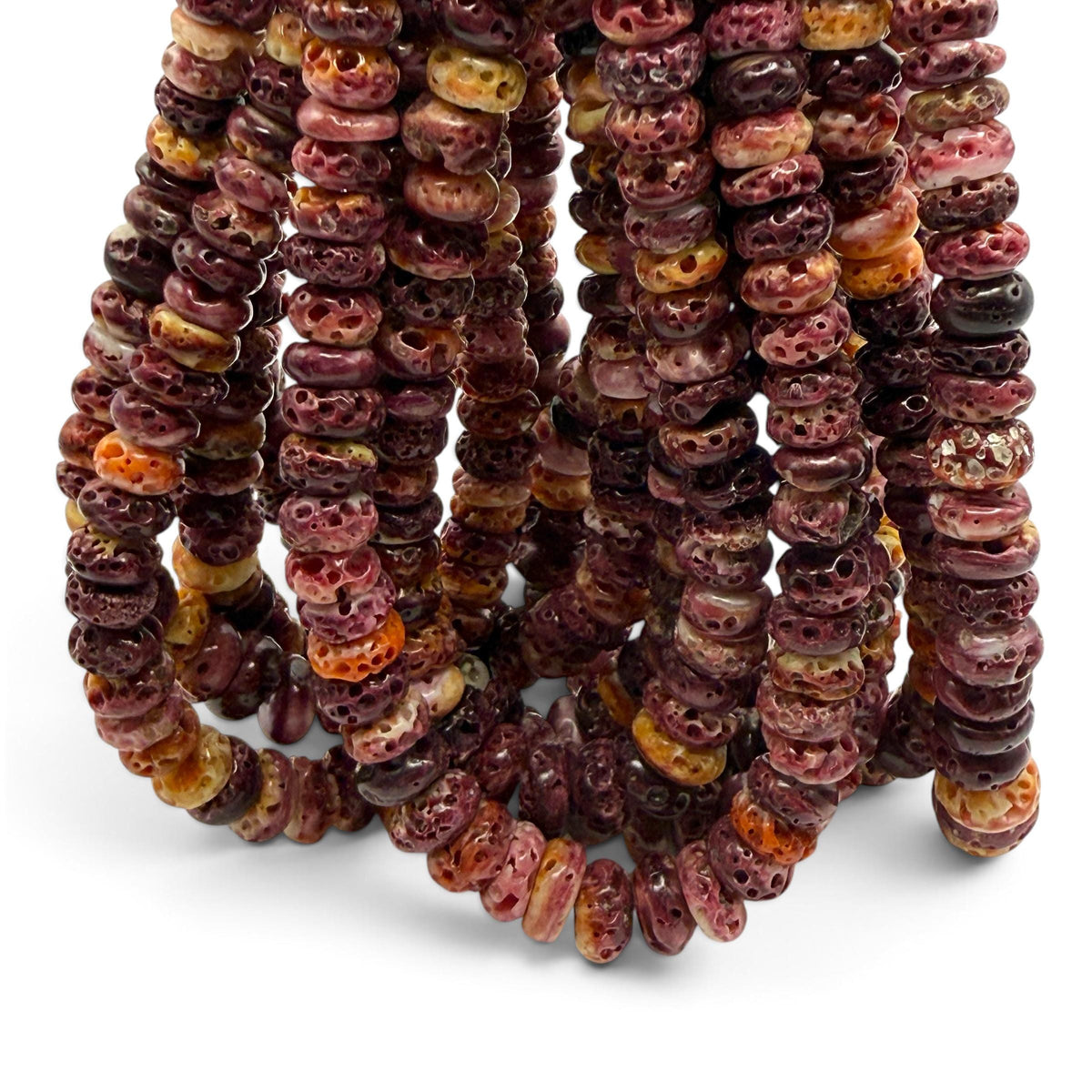 GRADUATED Purple Spiny Oyster Shell Beads Mexico - Small Batch Production - Ocean Form Pinholes - Free-Form Organic-Thickness Heishi 6-11mm