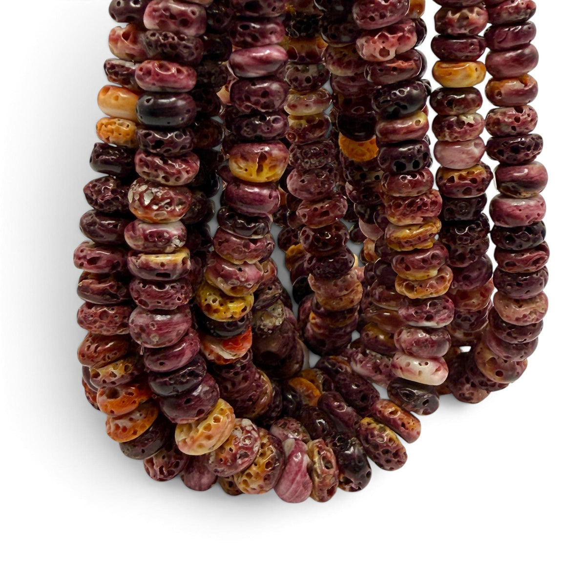 GRADUATED Purple Spiny Oyster Shell Beads Mexico - Small Batch Production - Ocean Form Pinholes - Free-Form Organic-Thickness Heishi 6-11mm