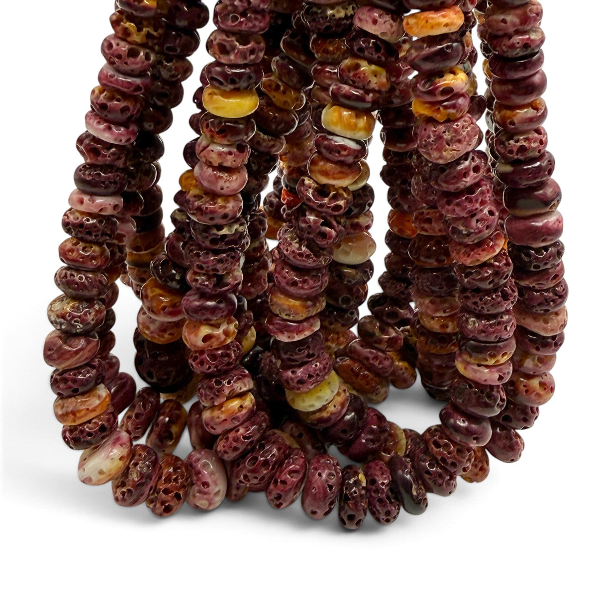 GRADUATED Purple Spiny Oyster Shell Beads Mexico - Small Batch Production - Ocean Form Pinholes - Free-Form Organic-Thickness Heishi 6-11mm