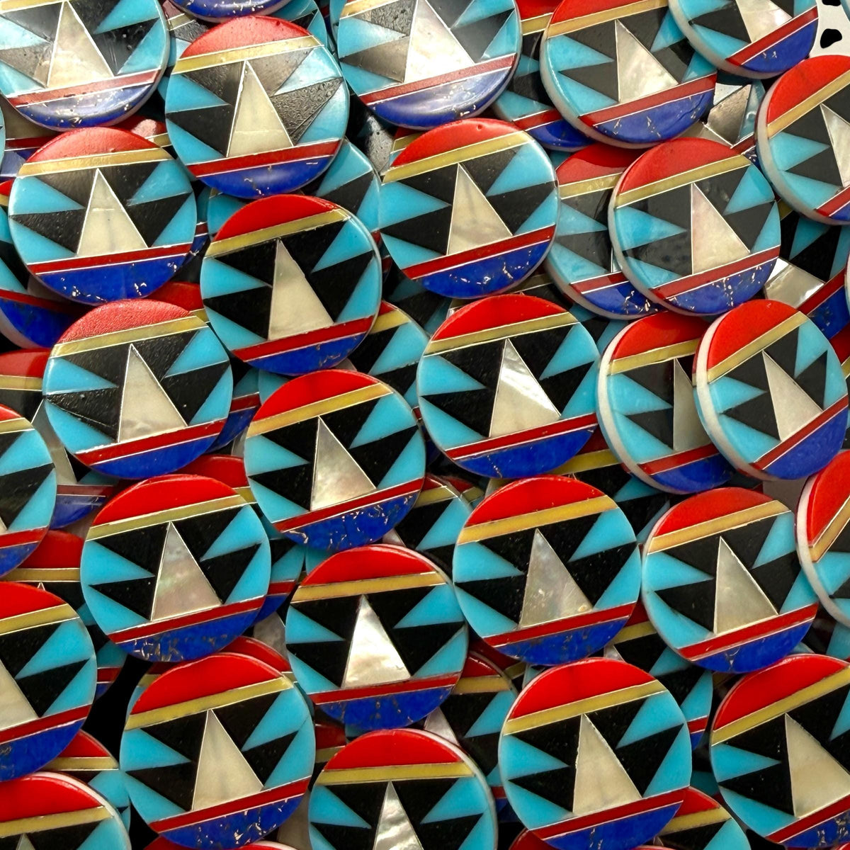 Native Style Inlay Beads - Turquoise, Lapis Lazuli, Coral, Mother of Pearl, Black Onyx - Double Sided 20mm Coin - 10 Beads (F403)