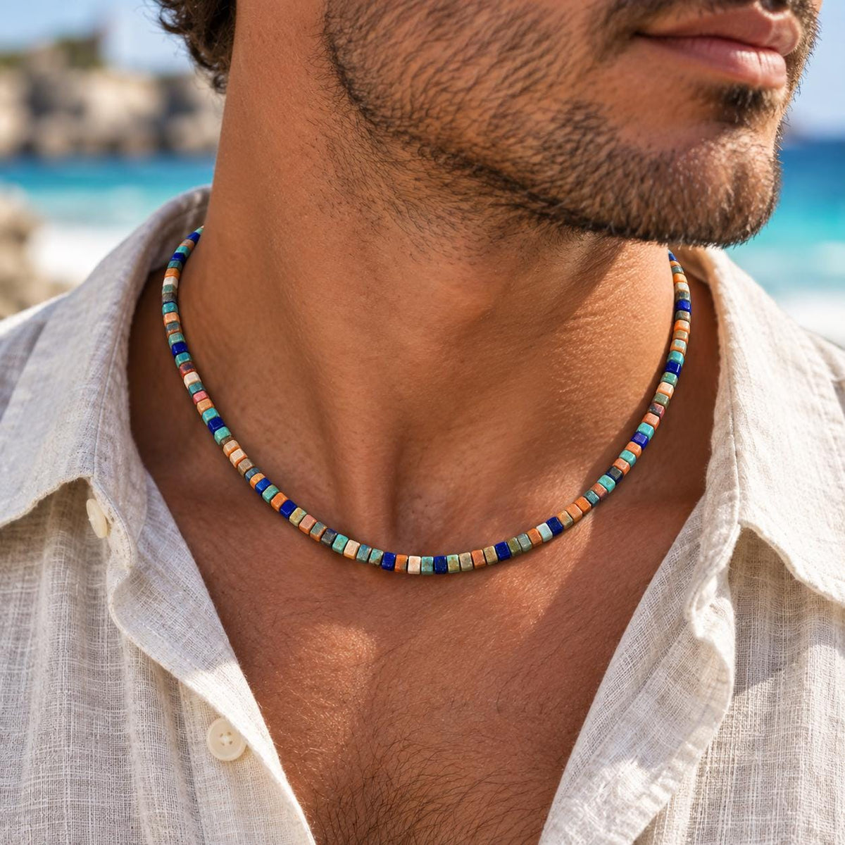 WOW Darkest Spiny Oyster Shell, Turquoise & Lapis Beads AAA - Never Dyed or Color Enhanced - Native American Style - Square Heishi 3mm Tiny