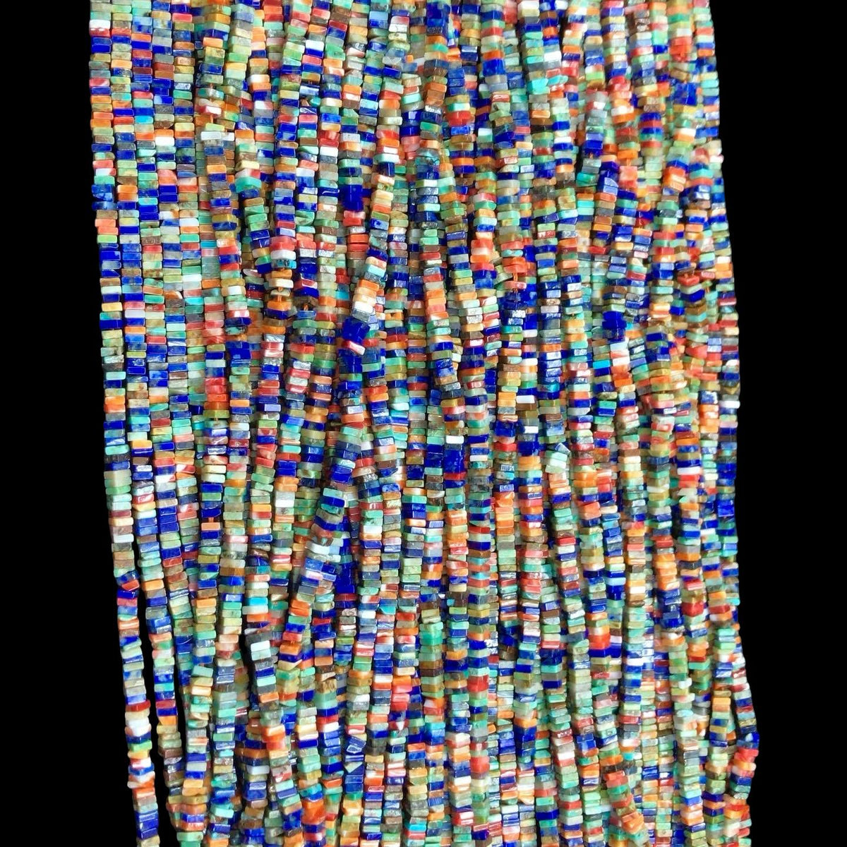 WOW Darkest Spiny Oyster Shell, Turquoise & Lapis Beads AAA - Never Dyed or Color Enhanced - Native American Style - Square Heishi 3mm Tiny
