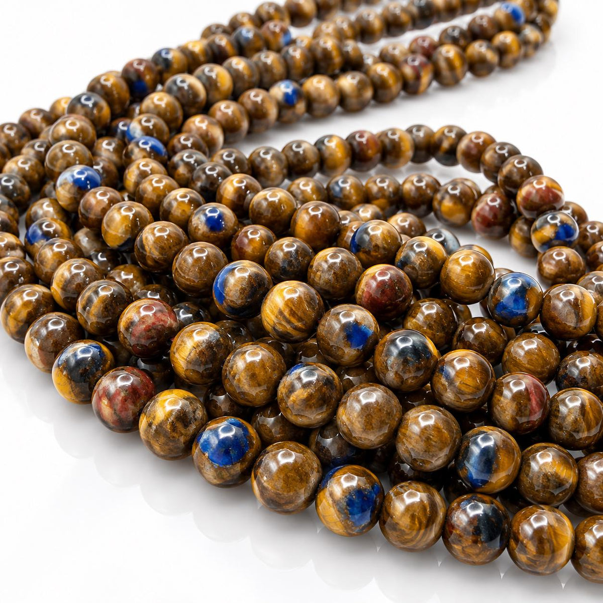 3in1 Pietersite, Tigers Eye, Lapis Inlay Beads -  Small Batch Production - Composite Inlay Technique - Jewelry Making Supply - Smooth Round