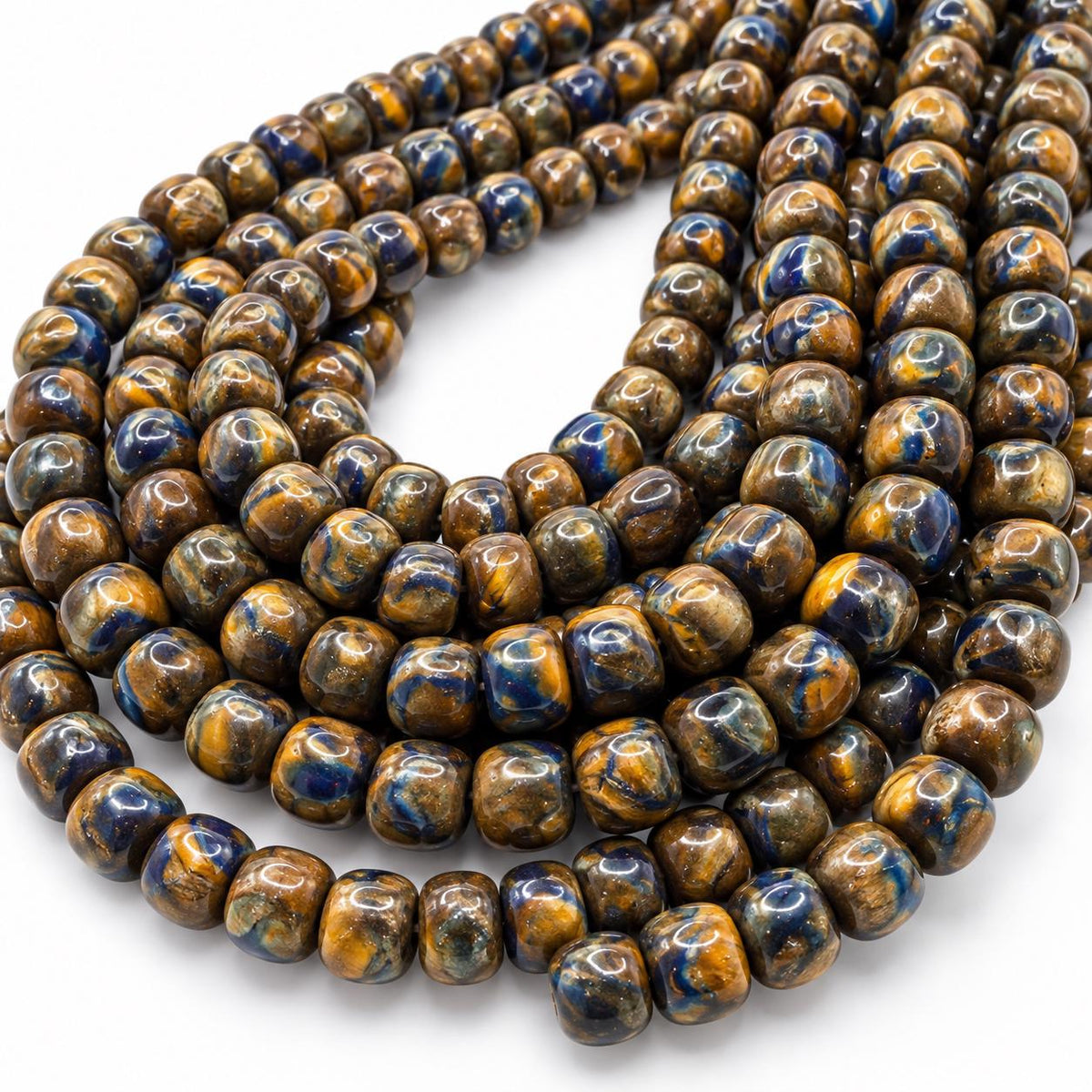 3in1 Pietersite, Tigers Eye, Lapis Inlay Beads -  Small Batch Production - Composite Inlay Technique - Jewelry Making Supply - Smooth Drum