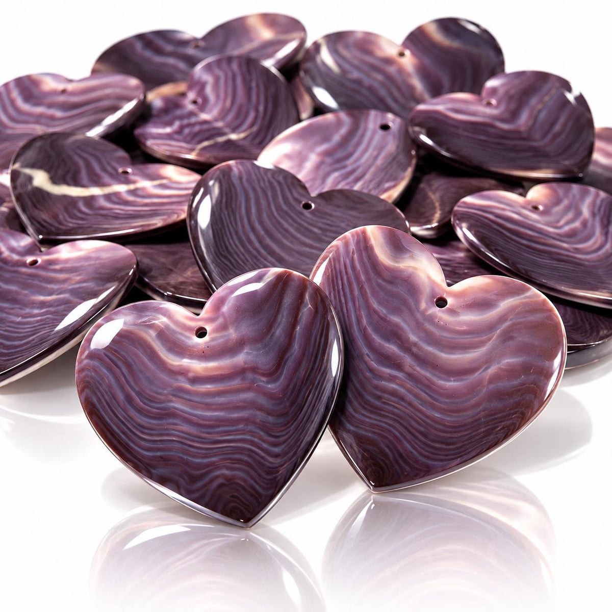 Bundle-10 Pcs Darkest Wampum Shell Pendant Bead USA Authentic East Coast Quahog - Never Dyed or Color Enhanced - Top Drilled Smooth Heart