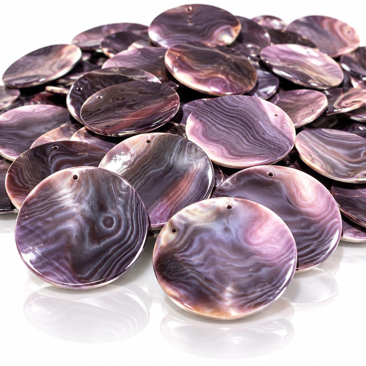Bundle-10 Pcs Darkest Wampum Shell Pendant Bead USA Authentic East Coast Quahog - Never Dyed or Color Enhanced - Top Drilled Coin
