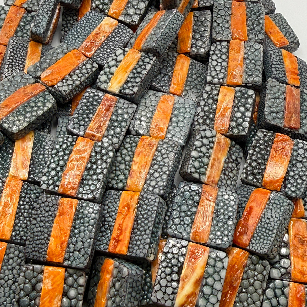 Real STINGRAY & Spiny Oyster Shell Inlay Beads- Incredible Pearl Texture Leather- Small Batch Production - Square 20mm (10 Beads - 8”) #F302
