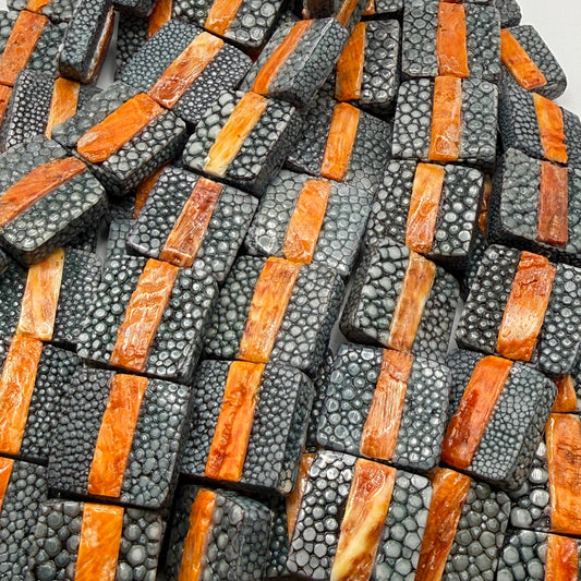 Real STINGRAY & Spiny Oyster Shell Inlay Beads- Incredible Pearl Texture Leather- Small Batch Production - Square 20mm (10 Beads - 8”) #F302