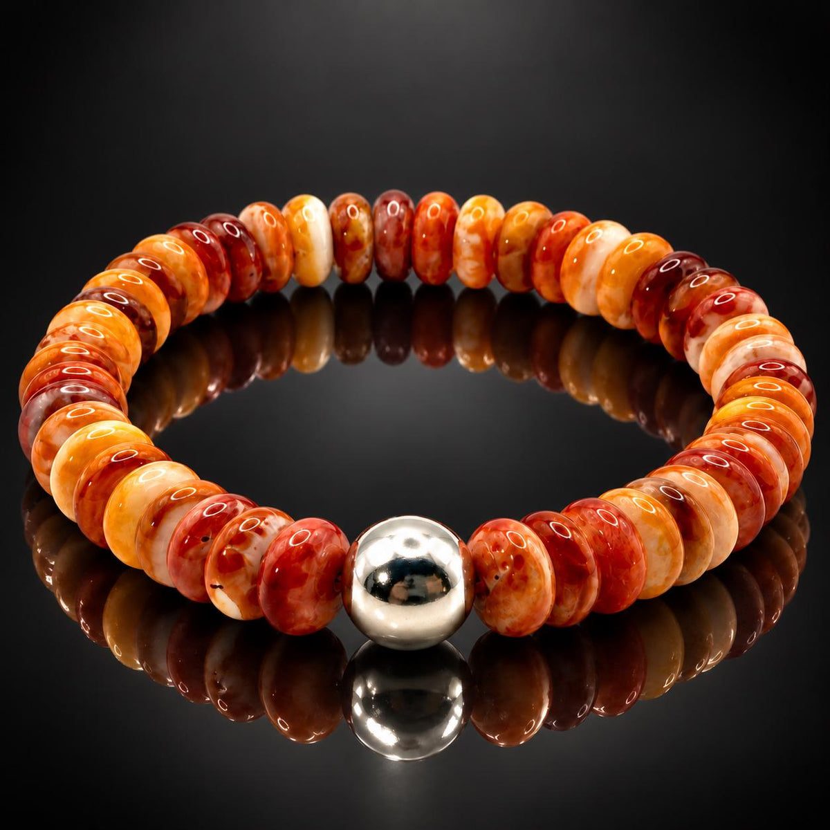 WOW Native Style Bracelet - Darkest Spiny Oyster Shell AAA - Sterling Silver Navajo-Style Pearl - Small Batch Production - Smooth Rondelle