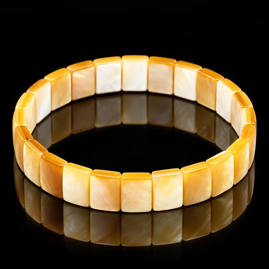 AAA Golden Oyster Shell Beads Bracelet Australia - Never Dyed or Color Enhanced - Small Batch Production - Mirror Polish - 7X10mm (7 Inches)