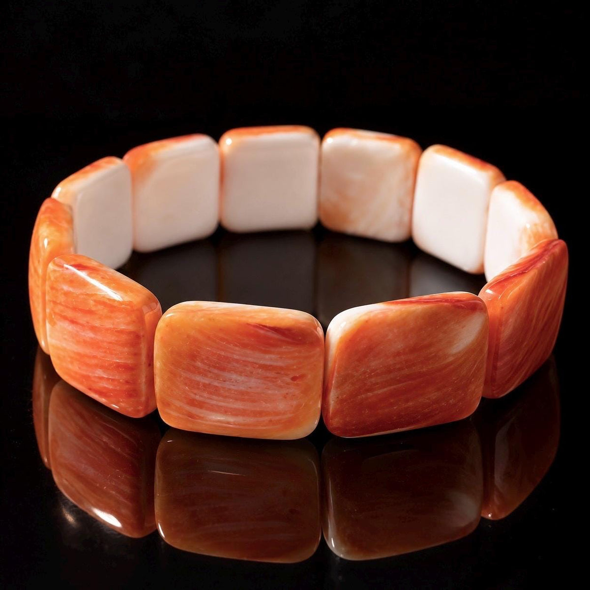 WOW Spiny Oyster Shell Beads Bracelet - Never Dyed or Color Enhanced - Small Batch Production - Native American Style - Smooth Square