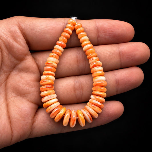 Jacla Pendant - Creamy Orange Spiny Oyster Shell Beads (Rounded-Edge Achieved Through Meticulous Process) Graduated 5-10mm Rondelle, 5-Inch