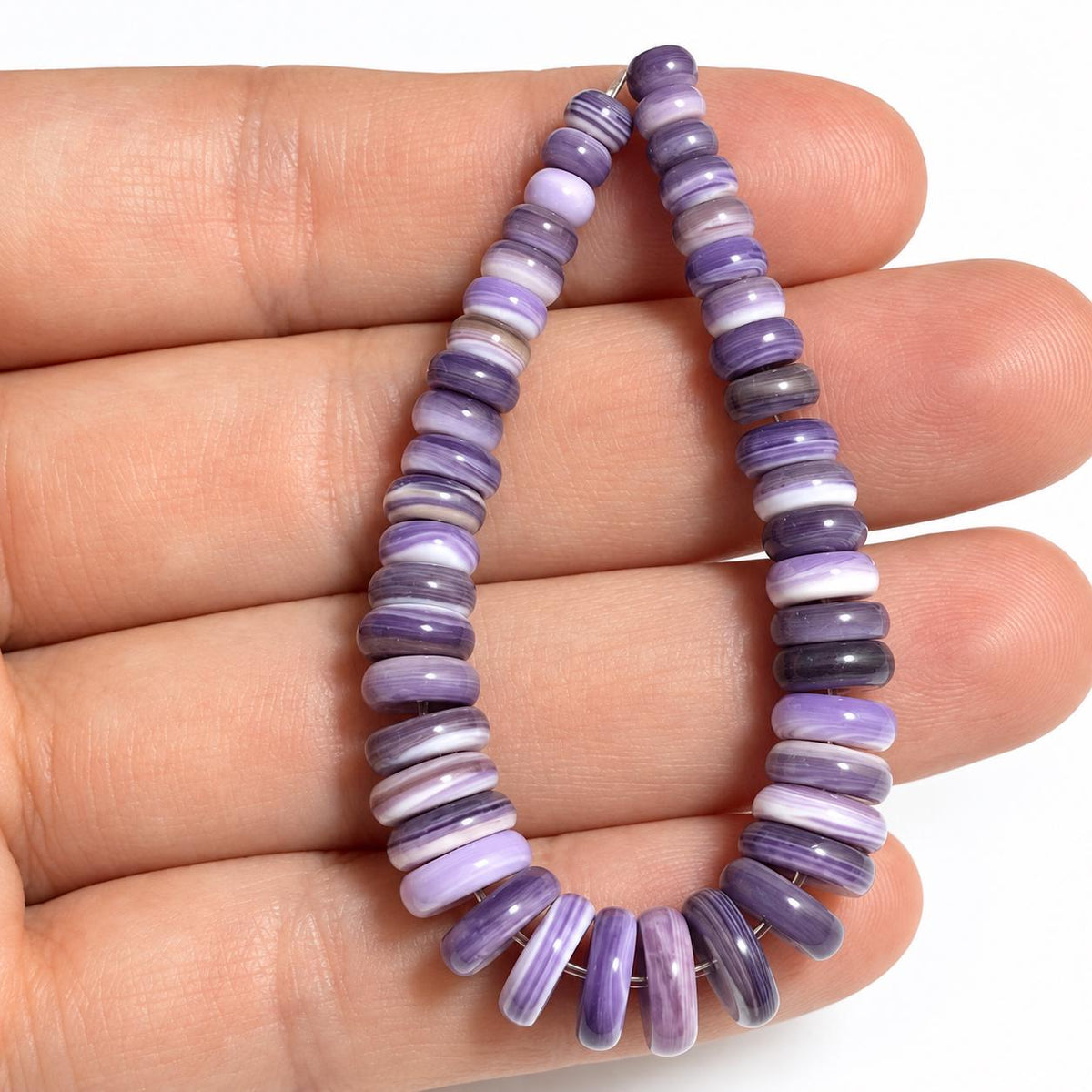 White Wampum Shell Beads with Lavender Tone - JACLA Pendant Size (America's First Currency 1637-1673) Graduated Rondelle 5-10mm(5 Inches)